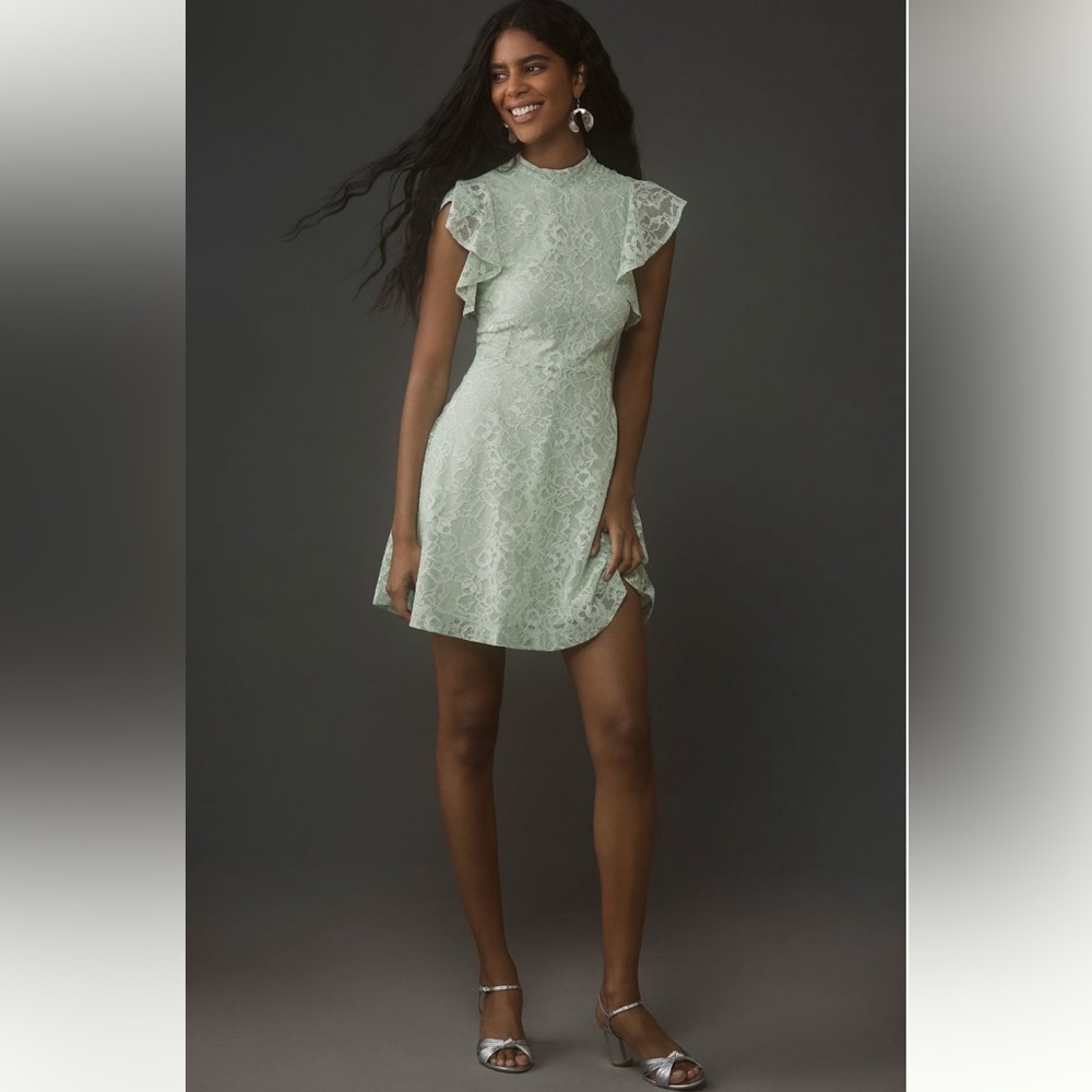 Anthropologie Romantic Flowy Maeve Lace Flutter Sleeve Mini Dress NWT Medium